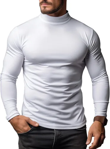 Miniatura 4 de Camisas de cuello alto falso para hombre, manga larga, ajuste delgado, cuello alto, básico, suéter térmico de capa base