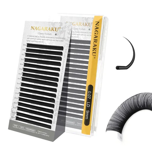 Miniatura 55 de NAGARAKU Extensiones de pestañas, pestañas individuales, 0.05mm, rizo D, 15mm, clásico, negro mate, suave, natural, profesional, 16 filas, 0.05-D