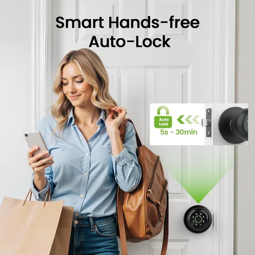 Miniatura 5 de GHome Smart - Cerradura de puerta de huellas dactilares inteligente, perilla de puerta de huellas dactilares inteligente 4 en 1 con teclado, control