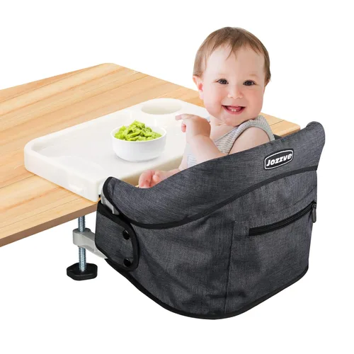 Silla alta de gancho con bandeja desmontable, silla alta portátil plegable de viaje para bebé, asiento de alimentación ligero con bolsa de Negro