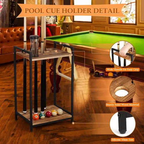Miniatura 4 de Soporte para palos de billar – Soporte de piso independiente para taco de billar, soporte de madera para palos de billar de 10 agujeros para sala
