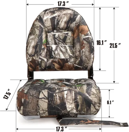 Miniatura 3 de NORTHCAPTAIN Asiento plegable para barco de pesca con respaldo alto, tornillos de acero inoxidable incluidos, camuflaje, 2 asientos A-High