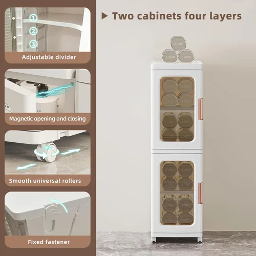 Miniatura 4 de CXCJAI Armario estrecho con puertas y estantes, organizador de cocina alto y delgado con estante ajustable, armario de papel higiénico de lino de 2