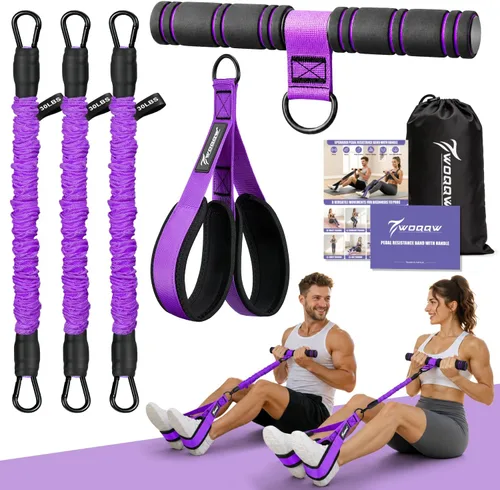 Miniatura 8 de WOQQW Banda de resistencia de pedal multifunción con mango, bandas de resistencia de pie ajustables de 3 tubos mejoradas para núcleo, brazo