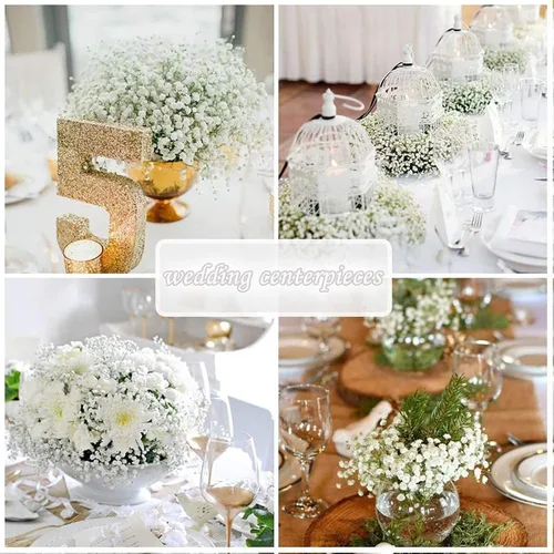 Miniatura 6 de N&T NIETING Babys Breath - Flores artificiales blancas, 10 ramos de gypsophila falsas de tacto real, arreglo de aliento de bebés para bodas, Blanco