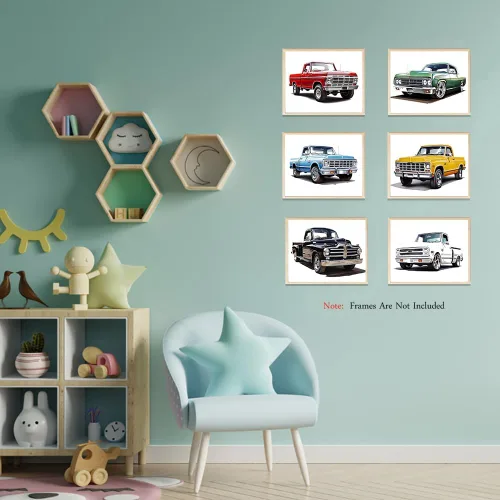 Miniatura 5 de MOCVSWO Impresiones artísticas clásicas para pared de auto, camioneta con acuarela, carteles, decoración de habitación de niños, decoración