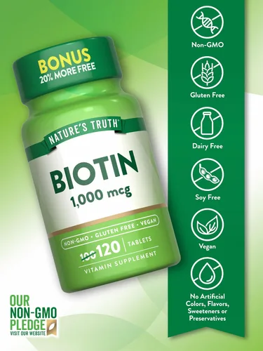 Miniatura 3 de Biotin 1000mcg 120 tabletas Pastillas para la piel y las uñas Vegetariano, sin OMG, suplemento sin gluten por Nature's Truth