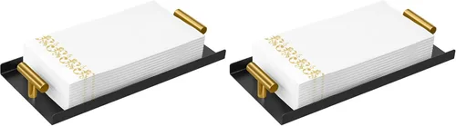 Miniatura 8 de STWWO Servilletero para baño, bandeja para toallas de invitados para baño, servilleteros negros con mango en T dorado, bandeja para toallas de mano