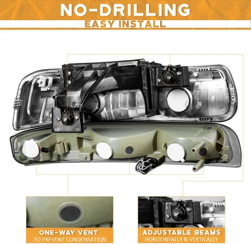 Miniatura 4 de WEELMOTO Juego de faros delanteros para 99-02 Chevy Silverado 1500 2500; para 01-02 Silverado 1500HD 2500HD 3500HD; para 00-06 Tahoe Suburban 1500