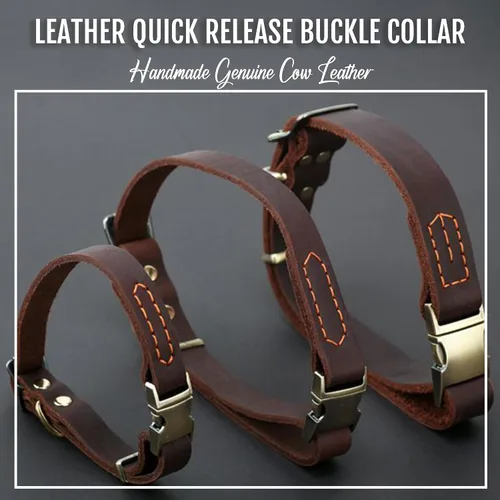Miniatura 2 de Collar de cuero personalizado para mascotas, collar de perro personalizado con placa de identificación grabable, collar transpirable con hebilla