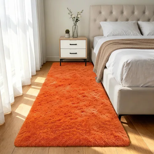 Miniatura 31 de Alfombra peluda para dormitorio, sala de estar, 2 x 6 pies, antideslizante, esponjosa, suave, alfombra lanuda beige y blanca para sala de estar