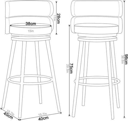 Miniatura 3 de Taburetes de bar giratorios de terciopelo modernos con respaldo medio y reposapiés, juego de 2 para isla de cocina, hogar, bar, comedor, sillas 3