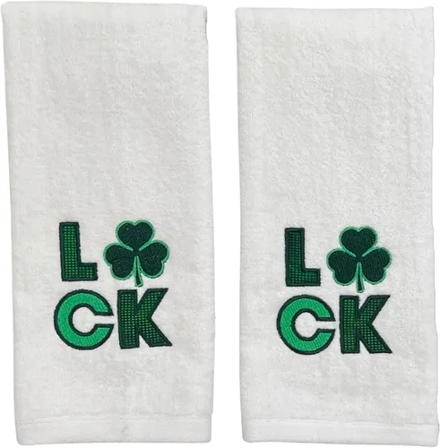 Serafina Home Toallas de mano de baño irlandesas del día de San Patricio: suave y absorbente para invitados de cocina con bordado de trébol verde,