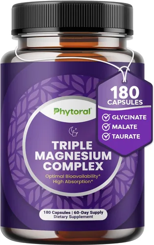 Cápsulas de complejo de magnesio altamente potentes, mezcla de magnesio triple con taurato glicinato y malato, suplemento de 400 mg que apoya la