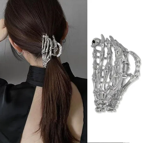 Miniatura 8 de Pinzas de metal negro con diseño de perlas blancas, elegantes horquillas francesas, pinzas de mandíbula negras para cabello grueso y fino, sin