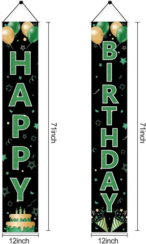 Miniatura 2 de Cartel verde para puerta de cumpleaños para mujeres y hombres, letrero de feliz cumpleaños verde negro dorado para porche, suministros de fiesta