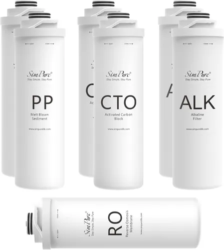 SimPure Juego de cartuchos de filtro de repuesto de 1 año de la serie T1 para el sistema de filtro de agua de ósmosis inversa sin tanque modelo