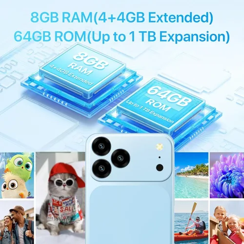 Miniatura 2 de Teléfono móvil desbloqueado Sim Free Unlocked, Android 14 Go Smart Phone, pantalla HD de 6.56", 8(4+4) GB +64GB/1TB, 4000mAh, cámara 13MP Dual SIM