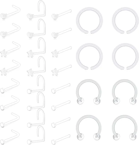 Miniatura 6 de Piercing para la nariz con pin de hueso Bioflex transparente de 0.71 oz, 0.71 oz, 0.71 oz, para mujeres y hombres