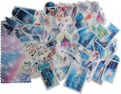 Miniatura 2 de Kawaii - Adhesivo de aluminio plateado con cielo estrellado a través de la ventana, castillo de ensueño, luz de estrella, notas musicales