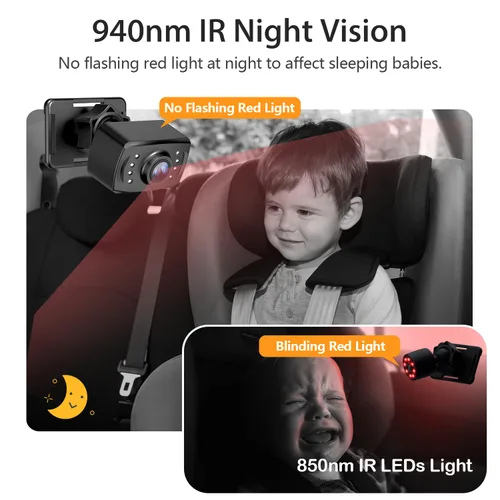 Miniatura 6 de Itomoro Espejos orientados hacia atrás, 2 cámaras de automóvil para niños, pantalla HD ultra ancha de 7 pulgadas 1080P con 2 cámaras de visión