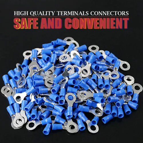 Miniatura 3 de Hilitchi 100 conectores de crimpado de cables eléctricos de anillo aislado 16-14AWG (azul, M6)