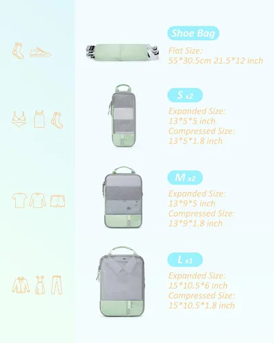 Miniatura 2 de BAGSMART - Juego de 6 cubos de compresión para maletas, juego de 6, 4 y 2, cubos organizadores de viaje, juego de bolsas expandibles, organizadores