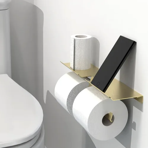 Miniatura 3 de Soporte de papel higiénico con estante para megarrollos, organizador de baño para teléfono celular, tableta o toallitas húmedas, fácil carga