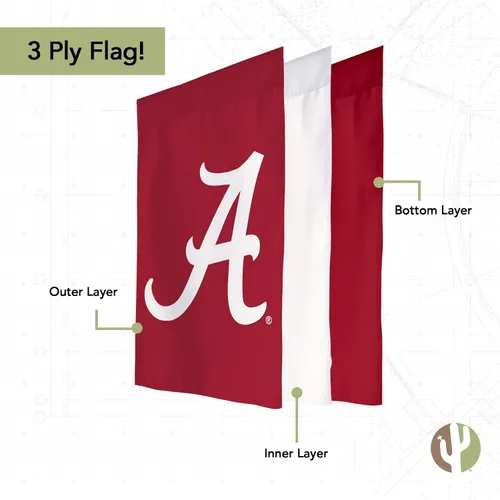 Miniatura 3 de Bandera de jardín de la Universidad de Alabama Crimson Tide Bama UA Banner 100% poliéster (diseño A)