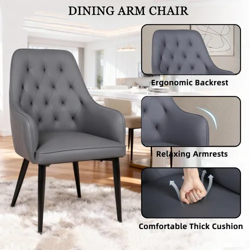 Miniatura 4 de Juego de 4 sillas de comedor modernas, tapizadas de piel sintética, sillas de comedor, silla de cocina, silla con brazo copetudo con patas de metal