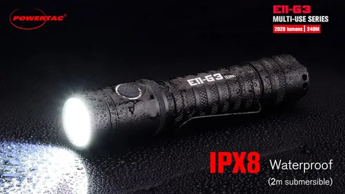 Miniatura 5 de PowerTac Linterna recargable E11-G3 de 2020 lúmenes, carga USB tipo C, resistente al agua IPX8, 6 modos, clip de bolsillo de acero reversible