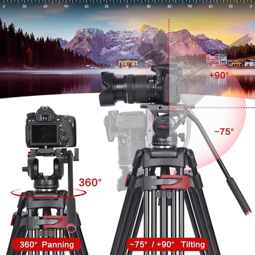 Miniatura 3 de miliboo Trípode para cámara de video, trípode resistente con cabezal fluido, altura máxima de trabajo 76.4 pulgadas, trípode de fotografía de gran