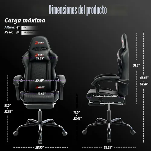 Miniatura 3 de Silla de juegos con reposapiés, silla ergonómica de juego con soporte lumbar y reposabrazos de acoplamiento, silla reclinable para computadora