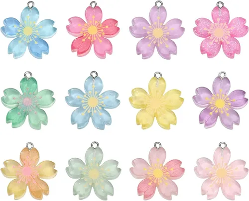 Miniatura 8 de DanLingJewelry 24 dijes de flores de cerezo de resina para mujer, joyería para hacer collares, aretes Colgantes de flores - 24 piezas