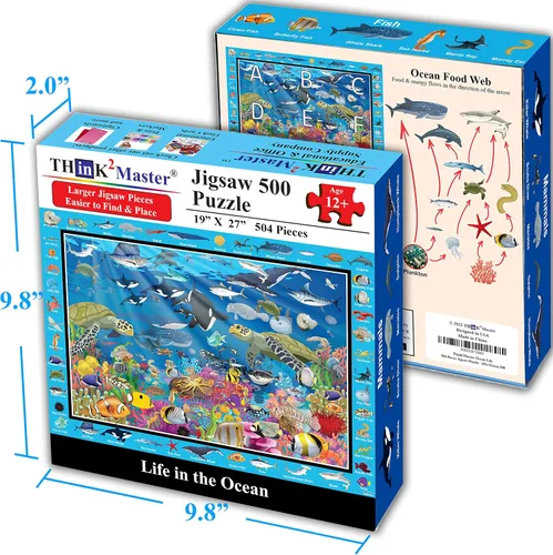 Miniatura 5 de Think2Master Colorida vida oceánica 500 piezas con piezas grandes rompecabezas para mayores de 13 años, adultos y familias. Gran regalo