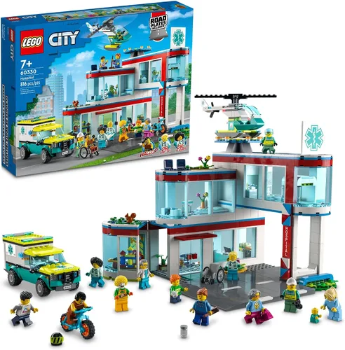 Miniatura 7 de LEGO City Hospital Building Set 60330 con ambulancia de juguete, helicóptero de rescate y 12 mini figuras, hospital de juguete de simulación