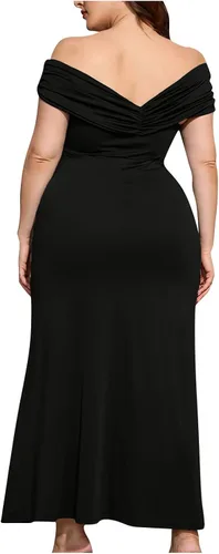 Miniatura 4 de Cocktail Dresses for Women Evening Party - Plus Size Off Shoulder Leg Split Dress Solid Elegant Maxi Long Dress Black