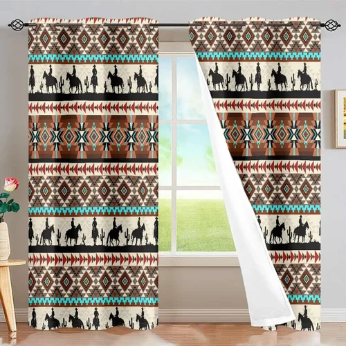 Miniatura 65 de Dreaweet African Tribal Blackout Curtains 63 Inch Long 2 Panels Set Bohemian Ethnic Geometric Grommet Top Thermal Insulated Curtains for Living Room