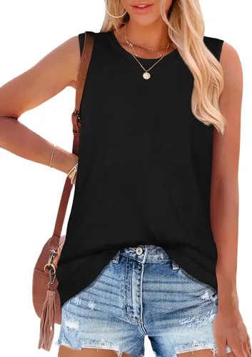 Camiseta de verano para mujer, sin mangas, floral, casual, linda, holgada, bonita camiseta tipo túnica