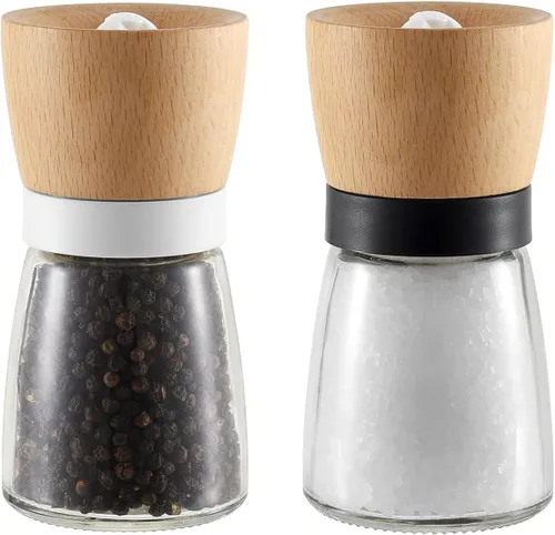 VEVOK CHEF Molinillo de sal y pimienta de madera, grosor ajustable, molinillo de pimienta de cerámica, pimienta negra, molinillo de sal marina para
