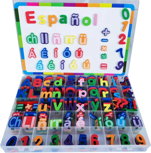 Letras magnéticas españolas del alfabeto - Letras Españolas y Números Magnéticos para Niños, 9 colores para aula y enseñanza en casa, 9 colores para