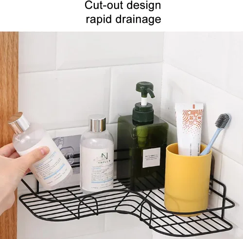Miniatura 2 de Pilarmuture 1 estante moderno de esquina de hierro negro para ducha, fuerte y duradero, sin taladro, estante de ducha montado en la pared para baño