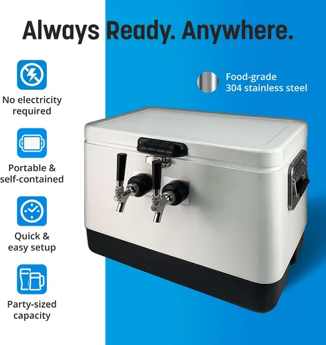 Miniatura 3 de Coldbreak Jockey Box de 2 grifos, enfriador de 54 cuartos de galón con bobinas de acero inoxidable de 50 pies, entrada frontal para una