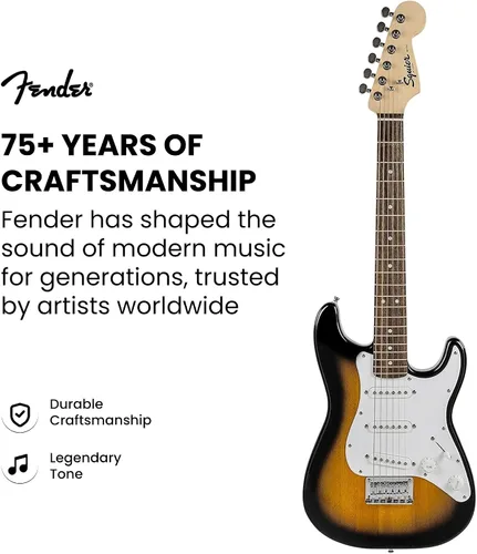 Miniatura 8 de Fender Squier - Guitarra eléctrica de tamaño 3/4 para niños, paquete con amplificador, cable, sintonizador, correa, púas, lecciones en línea y DVD