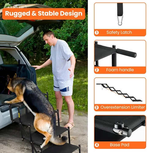 Miniatura 5 de Escaleras para perros grandes, escaleras plegables resistentes para perros, para automóvil, camión, superficie antideslizante, rampa para mascotas