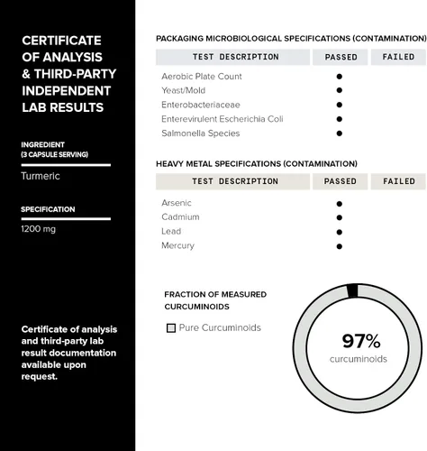 Miniatura 5 de Curcumina de cúrcuma - Extracto 60:1 de ultra alta potencia con 97% de curcuminoides - 1200 mg por porción - Pimienta negra y aceite MCT para una