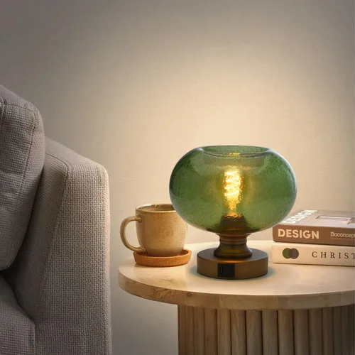 Miniatura 15 de Lámpara de mesa de vidrio de mediados del siglo, lámpara de escritorio regulable, bombilla LED incluida, temporizador incorporado, vidrio ámbar