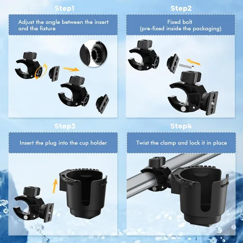 Miniatura 3 de Portavasos con abrazadera de aluminio de 0.6 a 1.5 pulgadas, soporte para bebidas para ATV, motocicleta, bicicleta, silla de ruedas, carrito