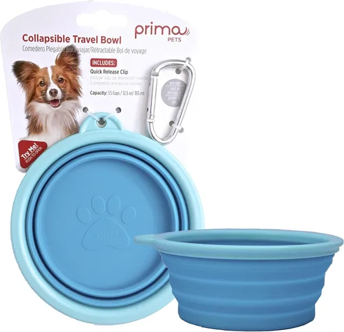 Prima Pet Plegable Silicona Food & agua Tazón con clip de viaje para perro y gato, tamaños disponibles: pequeño (1,5 tazas) & Grande (5 tazas), Agua