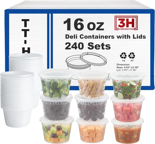 Miniatura 11 de Recipientes de 8 onzas con tapas (48 juegos/96 piezas) pequeños recipientes de plástico para aperitivos, congelador, microondas, sin BPA